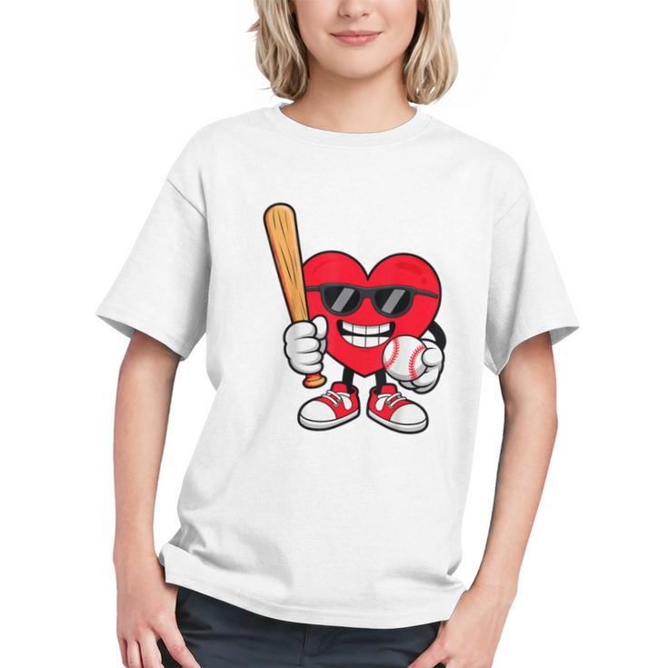Heart Playing Baseball Valentines Day Graphic Youth