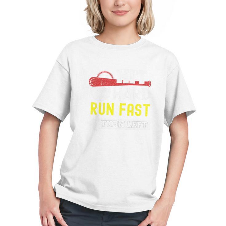 Hit Hard Run Fast Turn Left Baseball Quote Fan Coach Premium Tri-Blend Graphic Youth
