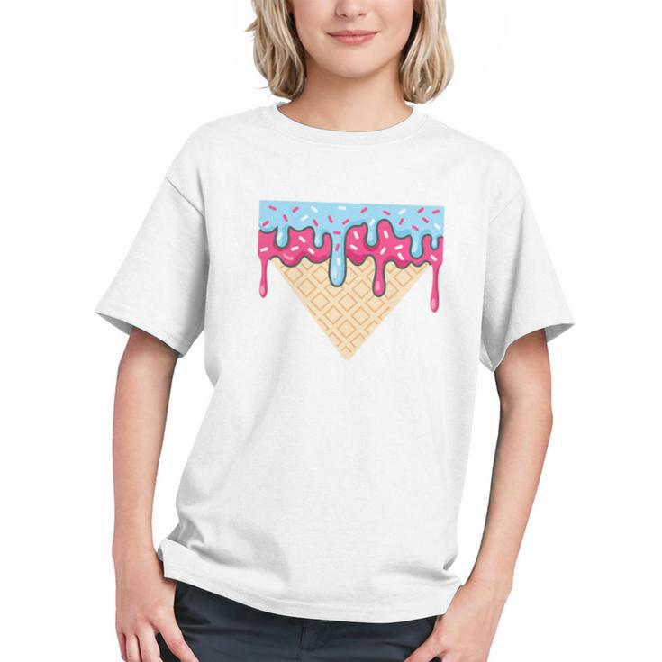 Ice Cream Baseball Cone Dripping Sprinkles Kids Boys Summer Premium Tri-Blend Graphic Youth