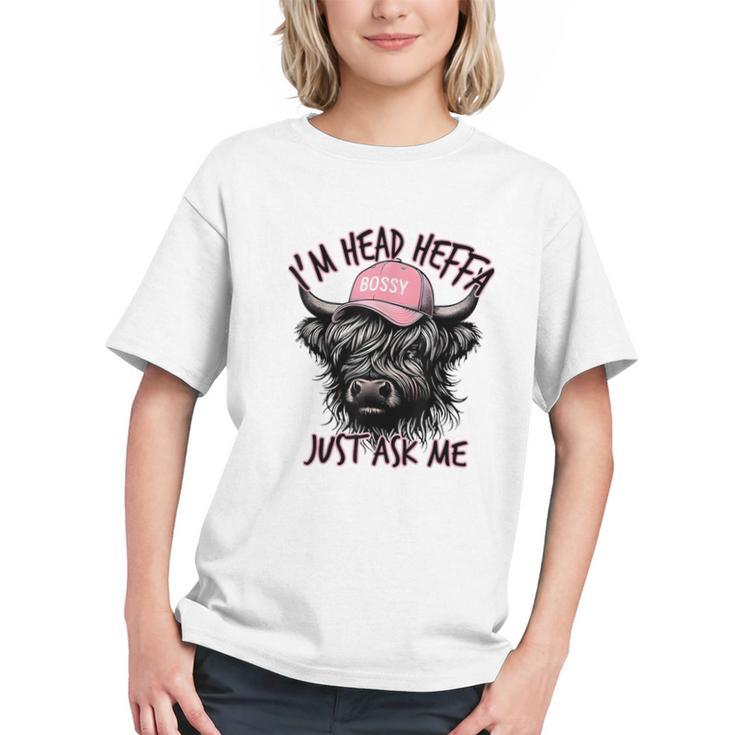 I'm Head Heffa Just Ask Me Bossy Highland Cow Baseball Cap Graphic Youth