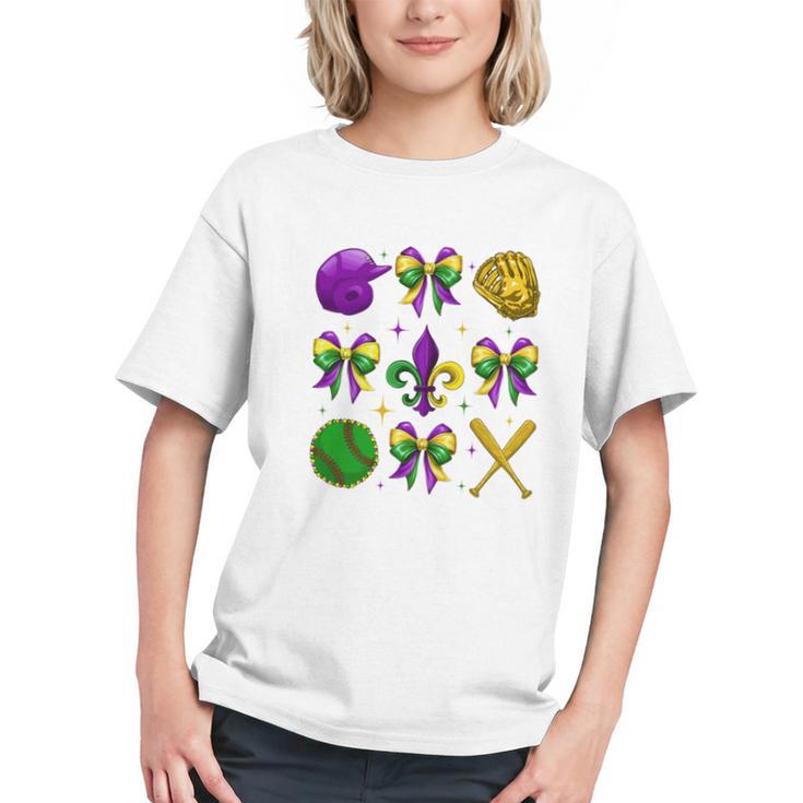Mardi Gras Baseball Coquette Bow Fat Tuesday Parade Girls Graphic Youth