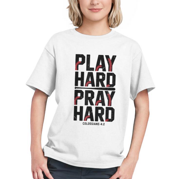 Play Hard Pray Hard Youth Boy Christian Baseball Jesus Graphic Youth