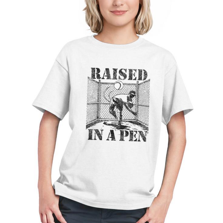 Raised In a Pen Baseball Pitcher Saying Bullpen Graphic Youth