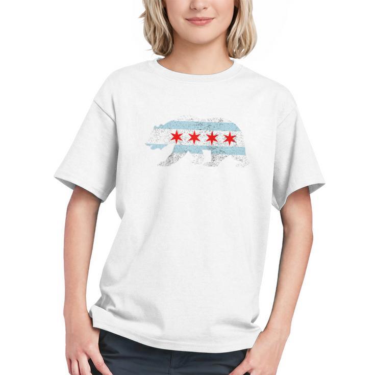 Sweet Vintage Retro Chicago City Flag Bear Print Raglan Baseball Tee Graphic Youth