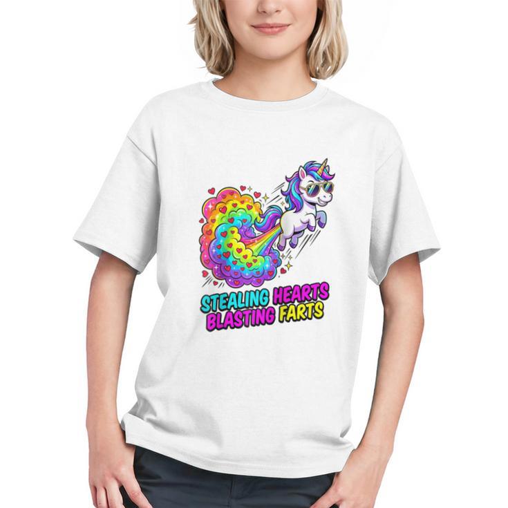 Unicorn Fart Valentine Stealing Hearts Blasting Farts Raglan Baseball Tee Graphic Youth