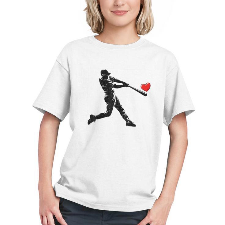 Valentines Day Baseball Batter Silhouette Heart Men Boys Kid Graphic Youth