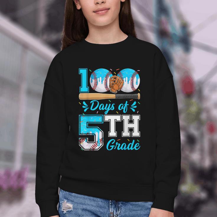 100 Days Of 5th Grade Baseball 100th Day Of School Boys Kids Youth Crewneck Sweatshirt 100 Days Of 5th Grade Baseball 100th Day Of School Boys Kids Youth Crewneck Sweatshirt