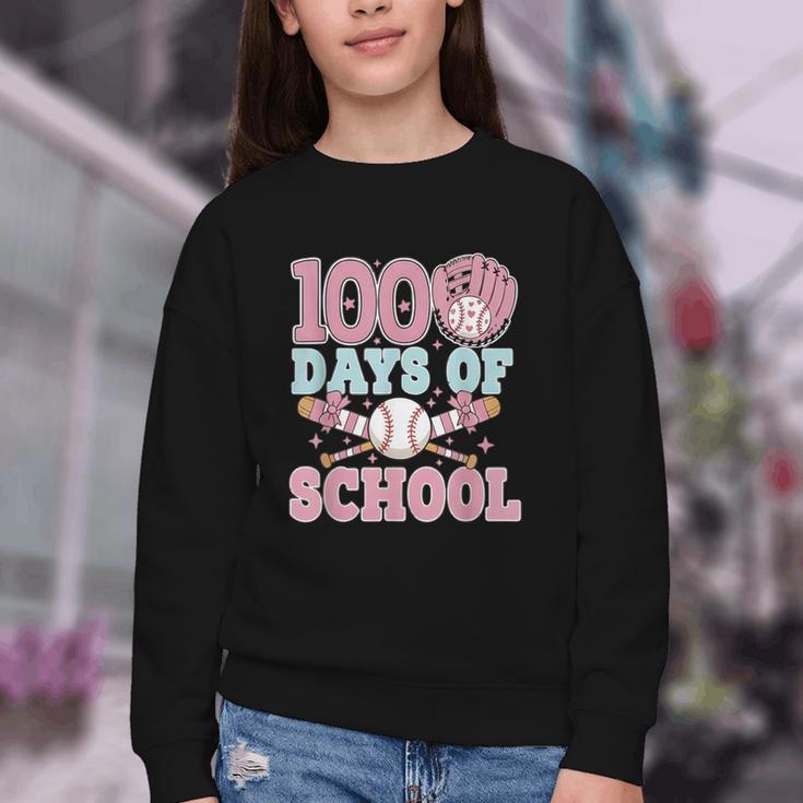 100 Days Of School Baseball 100th Day Of School Girls Youth Crewneck Sweatshirt