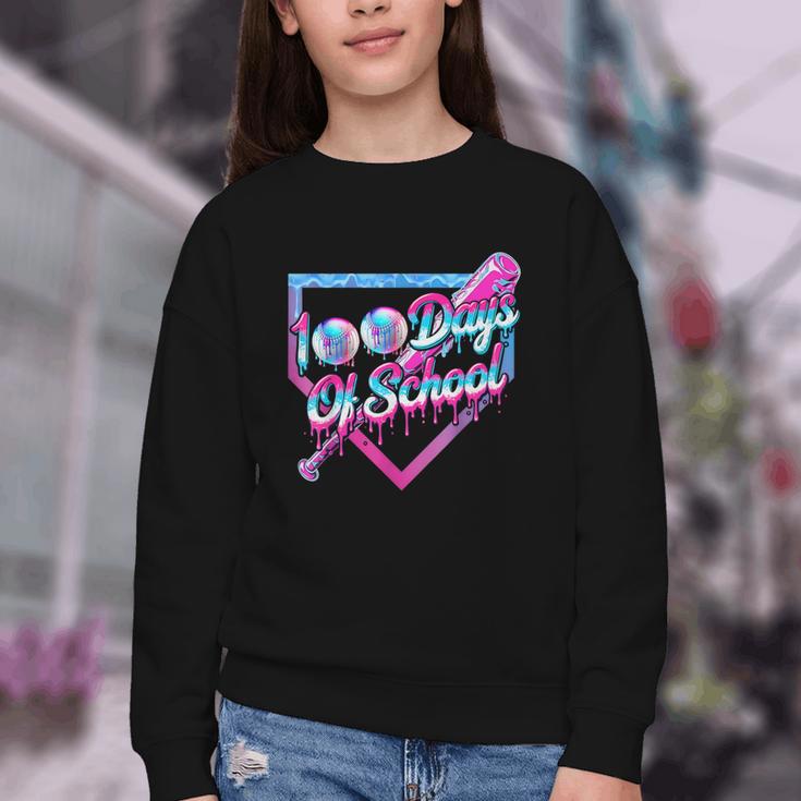 100 Days Of School Baseball 100th Day Ice Cream Boys Kids Youth Crewneck Sweatshirt 100 Days Of School Baseball 100th Day Ice Cream Boys Kids Youth Crewneck Sweatshirt
