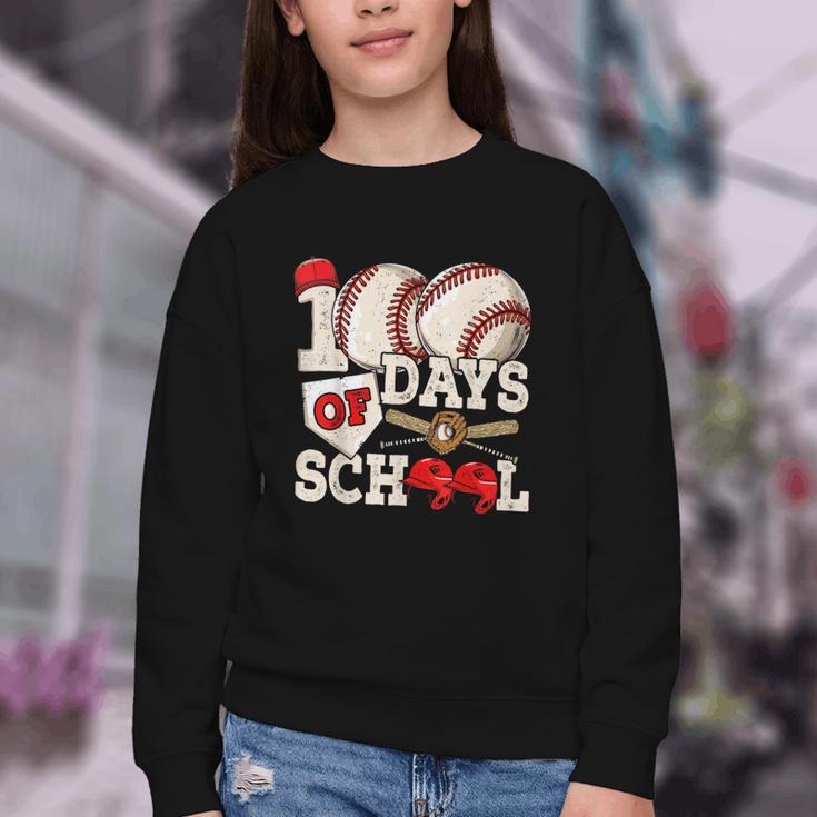 100 Days Of School Baseball 100th Day Of School Kids Teacher Youth Crewneck Sweatshirt