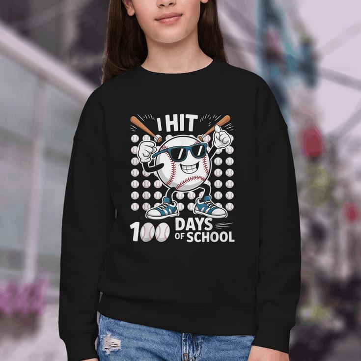 100 Days Of School Baseball Bat 100th Day Of School Youth Crewneck Sweatshirt 100 Days Of School Baseball Bat 100th Day Of School Youth Crewneck Sweatshirt