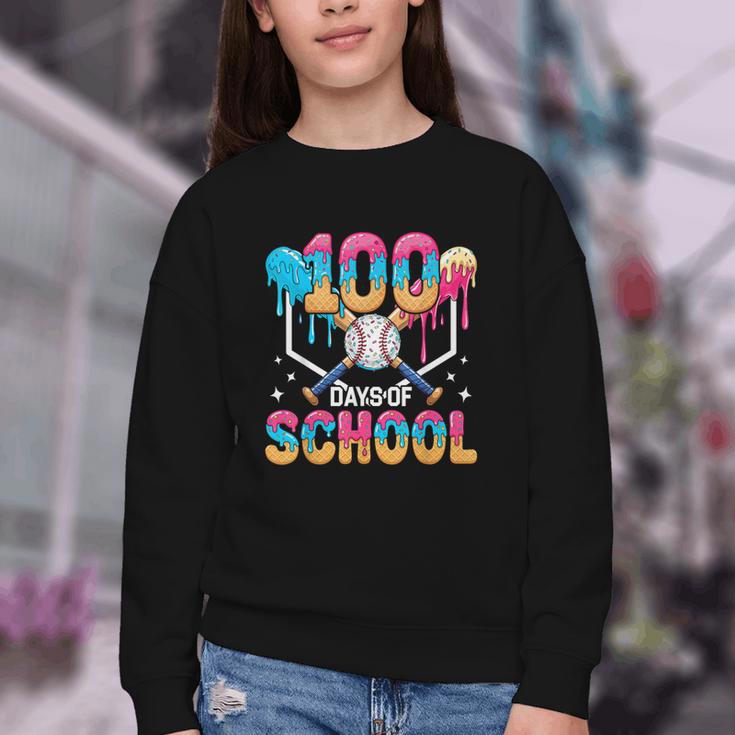 100 Days Of School Baseball Boys Ice Cream Drip 100th Day Youth Crewneck Sweatshirt 100 Days Of School Baseball Boys Ice Cream Drip 100th Day Youth Crewneck Sweatshirt