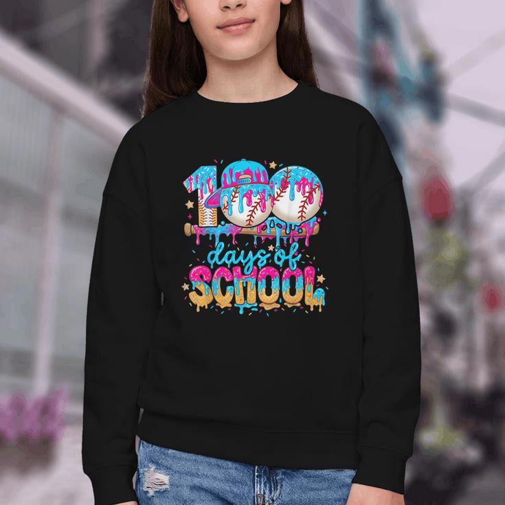 100 Days Of School Baseball Ice Cream For Boy Girl Kids Youth Crewneck Sweatshirt