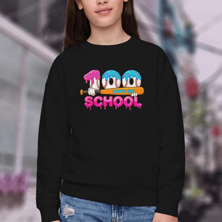 100 Days Of School Baseball Ice Cream Drip For Teacher Kid Youth Crewneck Sweatshirt