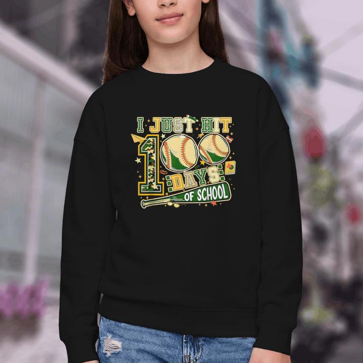 100 Days Of School Baseball I Just Hit 100 Days Boy COUNSELO Youth Crewneck Sweatshirt