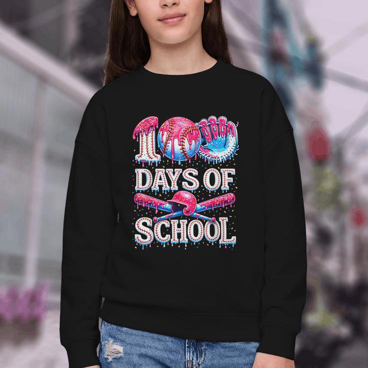100 Days Of School Baseball Lover Donut Drip Boy Girl Youth Crewneck Sweatshirt