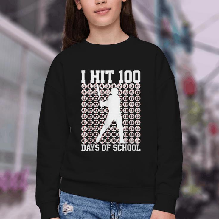 100 Days Of School Boys Kids 100th Day Balls For Baseball Youth Crewneck Sweatshirt
