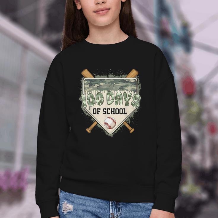 100 Days Of School Home Plate Camo Baseball Dripping Boys Youth Crewneck Sweatshirt 100 Days Of School Home Plate Camo Baseball Dripping Boys Youth Crewneck Sweatshirt