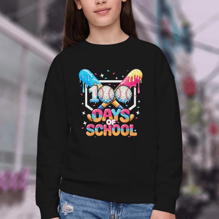 100 Days Of School Ice Cream Baseball Player For Kids Boys Youth Crewneck Sweatshirt 100 Days Of School Ice Cream Baseball Player For Kids Boys Youth Crewneck Sweatshirt