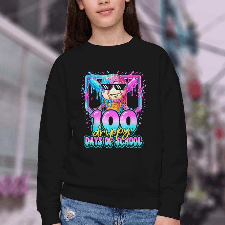 100 Drippy Days Of School Baseball Ice Cream 100th Day Boys Youth Crewneck Sweatshirt 100 Drippy Days Of School Baseball Ice Cream 100th Day Boys Youth Crewneck Sweatshirt