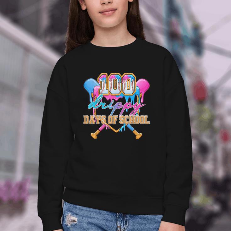100 Drippy Days Of School Baseball Ice Cream Drip Boys Kids Youth Crewneck Sweatshirt