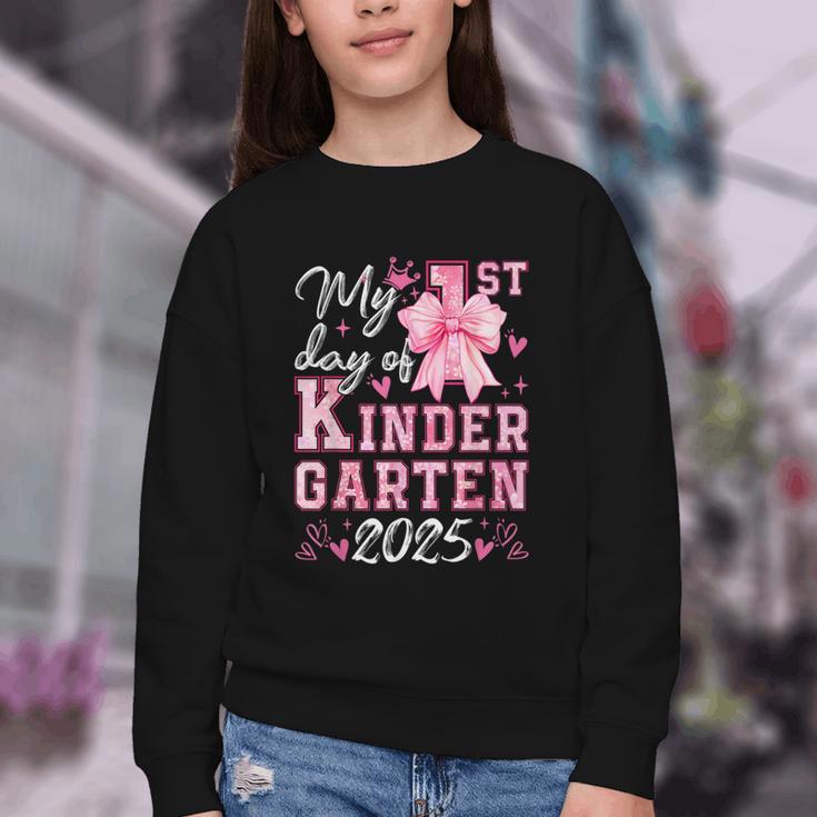 My 1st Day Of Kindergarten 2025 Back To School Girls Youth Crewneck Sweatshirt My 1st Day Of Kindergarten 2025 Back To School Girls Youth Crewneck Sweatshirt