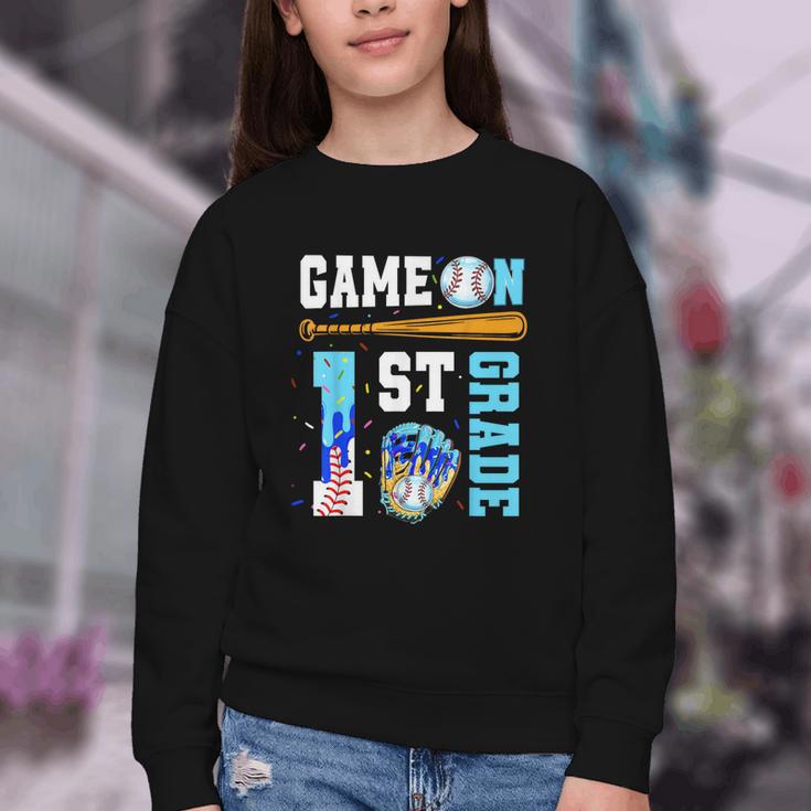 1st Grade Back To School Baseball Drip Ice Cream Game On Youth Crewneck Sweatshirt 1st Grade Back To School Baseball Drip Ice Cream Game On Youth Crewneck Sweatshirt