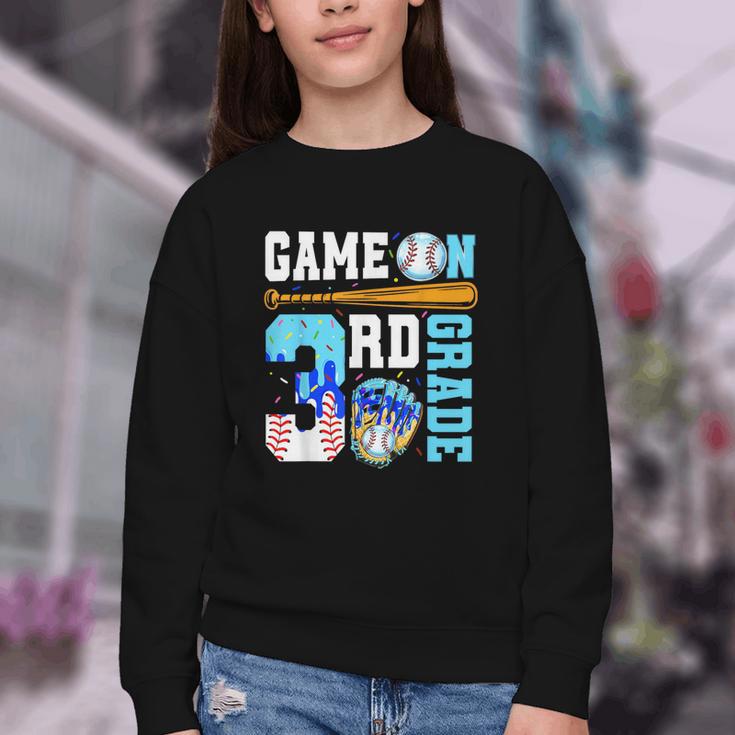3rd Grade Back To School Baseball Drip Ice Cream Game On Youth Crewneck Sweatshirt