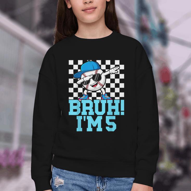 5th Birthday Dabbing Baseball Boys Bruh I'm 5 Year Old Youth Crewneck Sweatshirt 5th Birthday Dabbing Baseball Boys Bruh I'm 5 Year Old Youth Crewneck Sweatshirt