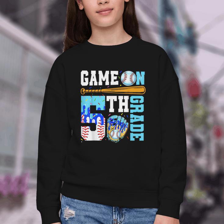 5th Grade Back To School Baseball Drip Ice Cream Game On Youth Crewneck Sweatshirt