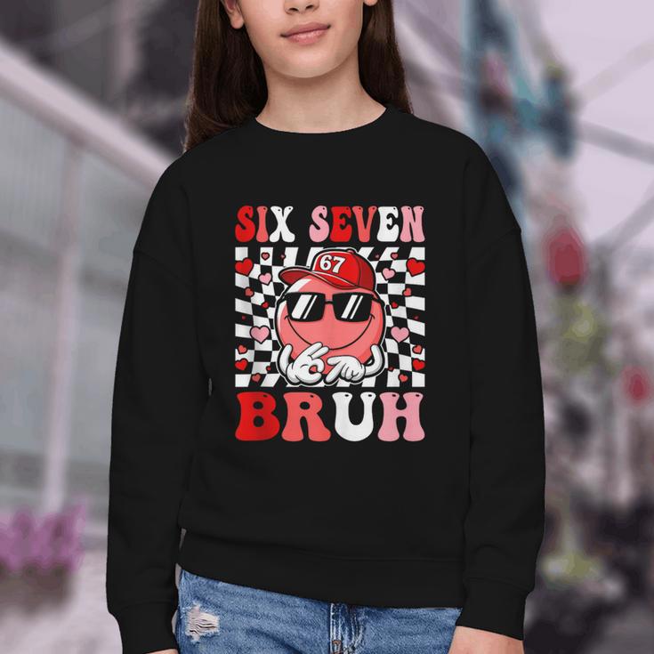 6 7 Bruh Six Seven Valentine Heart Baseball Youth Crewneck Sweatshirt 6 7 Bruh Six Seven Valentine Heart Baseball Youth Crewneck Sweatshirt
