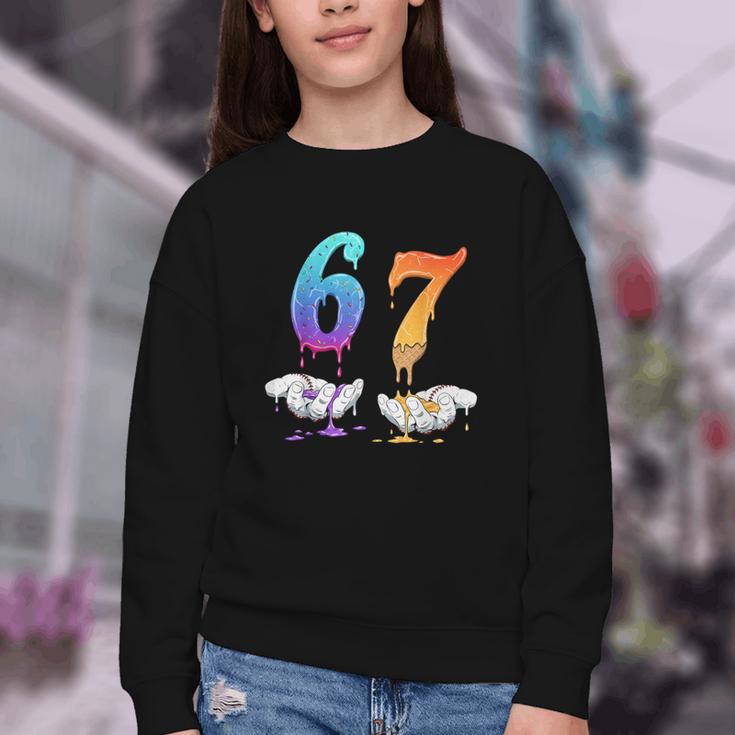 6 7 Six Seven Meme Hands Ice Cream Baseball Drip Boy Girl Youth Crewneck Sweatshirt
