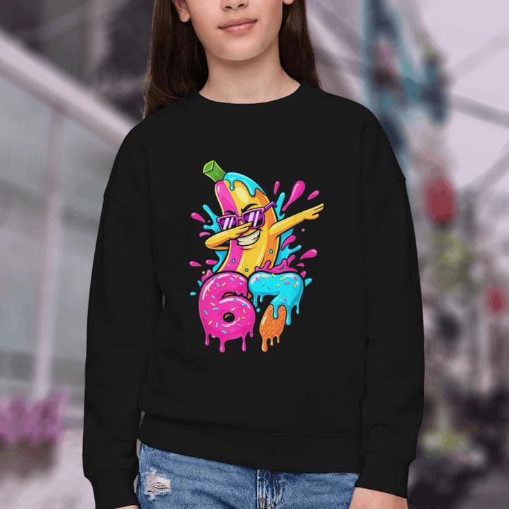 67 Baseball Dabbing Banana 6 7 Dripping Ice Cream Meme Youth Crewneck Sweatshirt