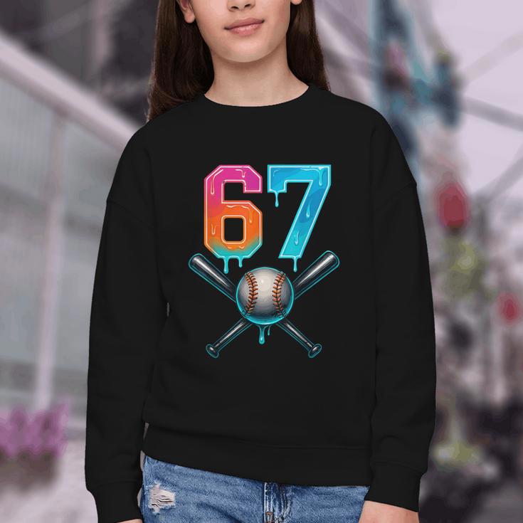 67 Baseball Meme Cool Drip Number 67 Player Or 67th Birthday Youth Crewneck Sweatshirt