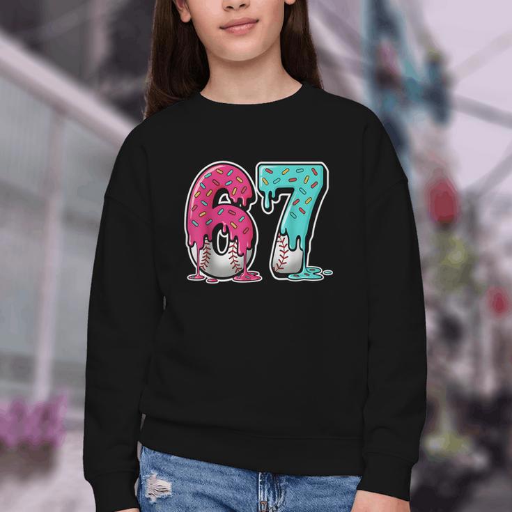 67 Ice Cream Drip Baseball Gen Alpha Slang Six Seven Meme Youth Crewneck Sweatshirt
