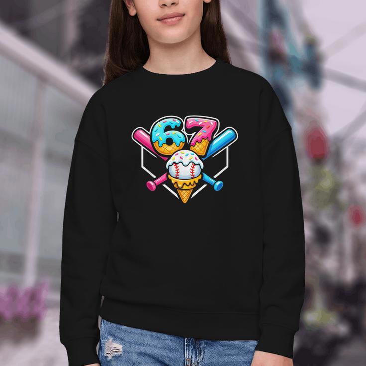 67 Ice Cream Drip Baseball Meme Six Seven Gen Alpha Slang Youth Crewneck Sweatshirt 67 Ice Cream Drip Baseball Meme Six Seven Gen Alpha Slang Youth Crewneck Sweatshirt