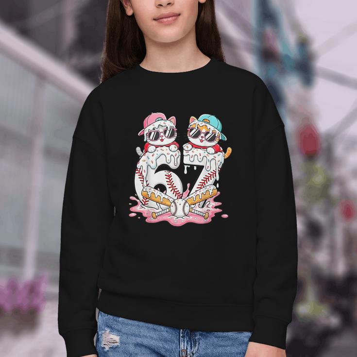 67 Meme Kawaii Cats Baseball Ice Cream Drip 6 7 Kids Youth Crewneck Sweatshirt 67 Meme Kawaii Cats Baseball Ice Cream Drip 6 7 Kids Youth Crewneck Sweatshirt