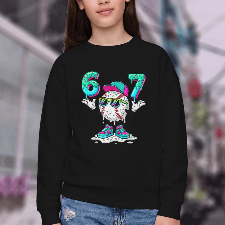 67 Meme Six Seven 6 7 Meme Baseball Drip Youth Crewneck Sweatshirt