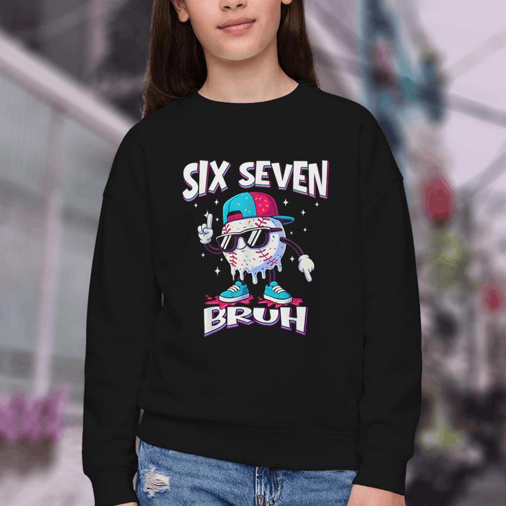 67 Meme Six Seven Baseball Ice Cream Drip Girls Boys Youth Crewneck Sweatshirt
