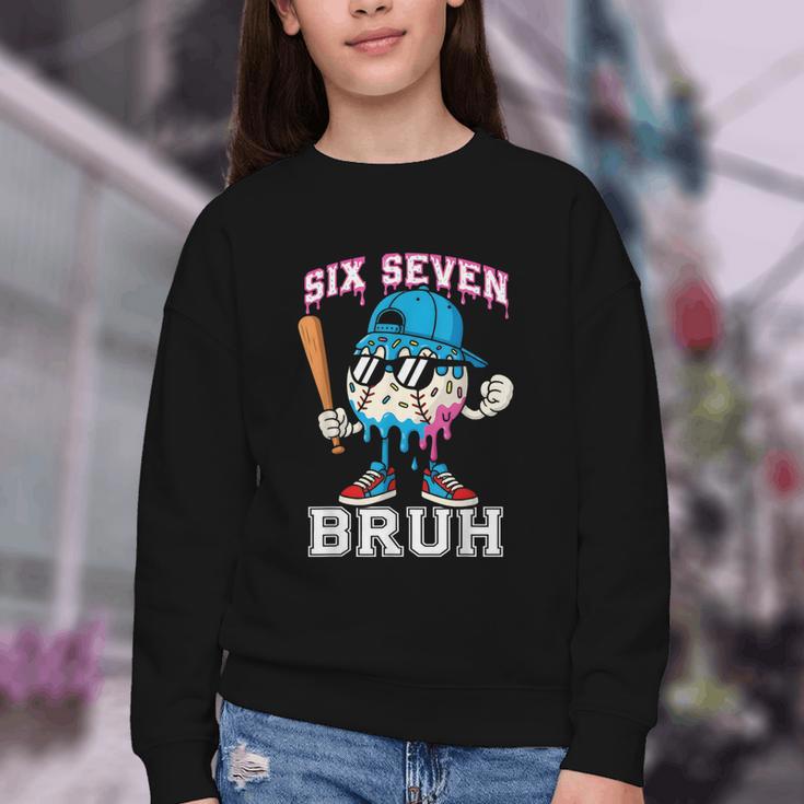 67 Six Seven Baseball Ice Cream Drip Number 67 Player Youth Crewneck Sweatshirt