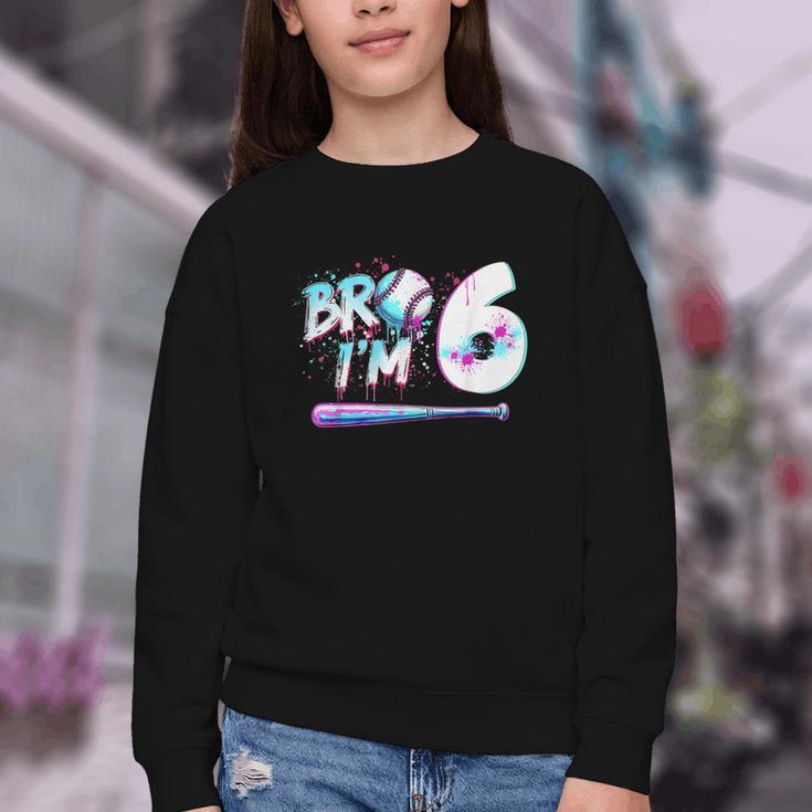6th Birthday Boy Bro I'm 6 Year Old Baseball Ice Cream Drip Youth Crewneck Sweatshirt 6th Birthday Boy Bro I'm 6 Year Old Baseball Ice Cream Drip Youth Crewneck Sweatshirt