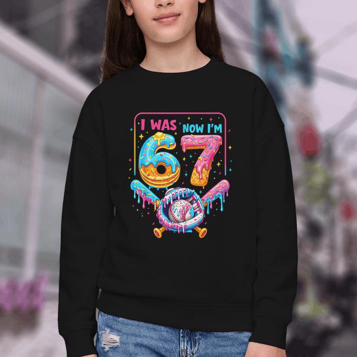 7th Birthday Boys I Was 6 Now I'm 7 Baseball Ice Cream Drip Youth Crewneck Sweatshirt