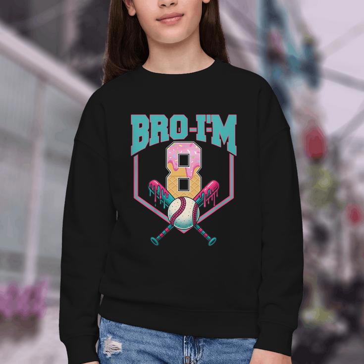 8th Birthday Boy Bro I'm 8 Years Old Baseball Theme Youth Crewneck Sweatshirt