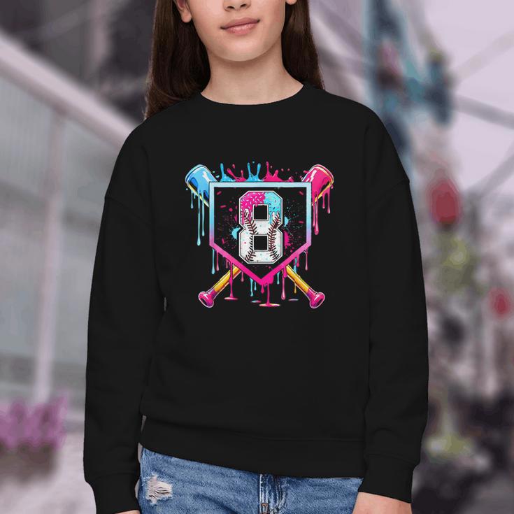 8th Birthday Boys Baseball Ice Cream Drip Boys Baseball Youth Crewneck Sweatshirt 8th Birthday Boys Baseball Ice Cream Drip Boys Baseball Youth Crewneck Sweatshirt