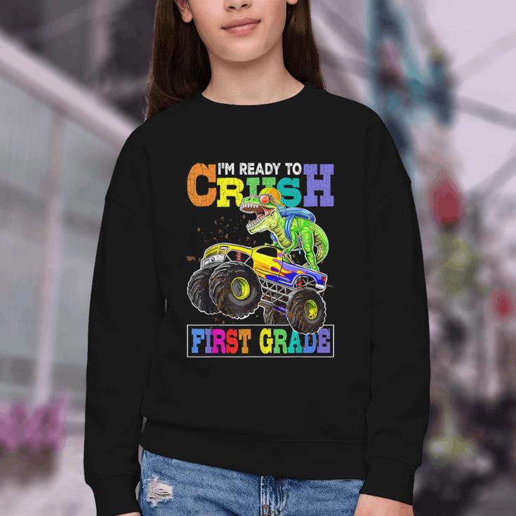 Back To School Boy Dinosaur I'm Ready To Crush First Grade Youth Crewneck Sweatshirt Back To School Boy Dinosaur I'm Ready To Crush First Grade Youth Crewneck Sweatshirt