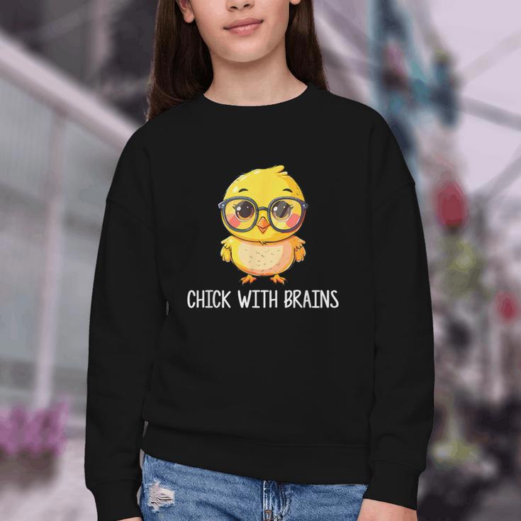 Back To School Chick With Brains Smart Intelligent Girls Youth Crewneck Sweatshirt Back To School Chick With Brains Smart Intelligent Girls Youth Crewneck Sweatshirt