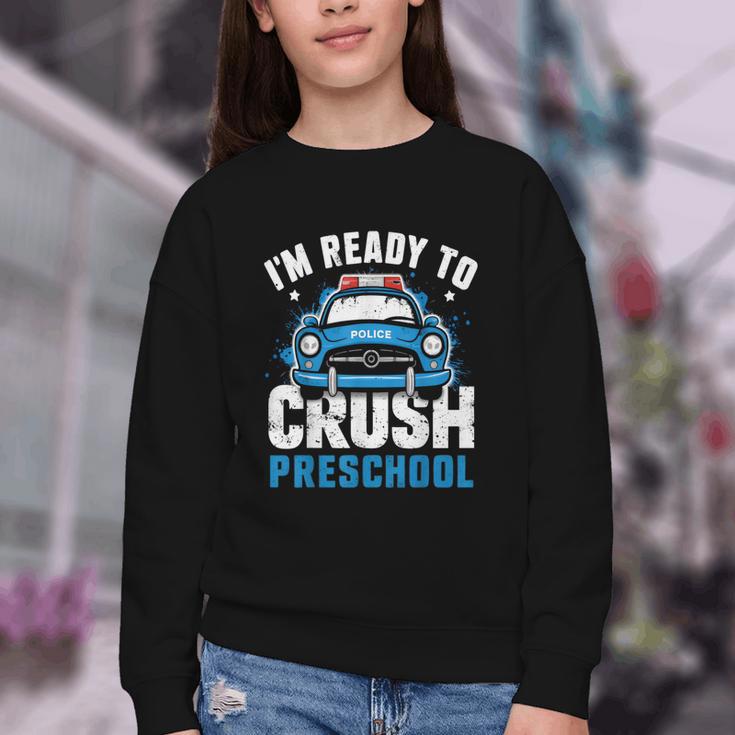 Back To School First Day Of Preschool Police Car Boys Youth Crewneck Sweatshirt Back To School First Day Of Preschool Police Car Boys Youth Crewneck Sweatshirt