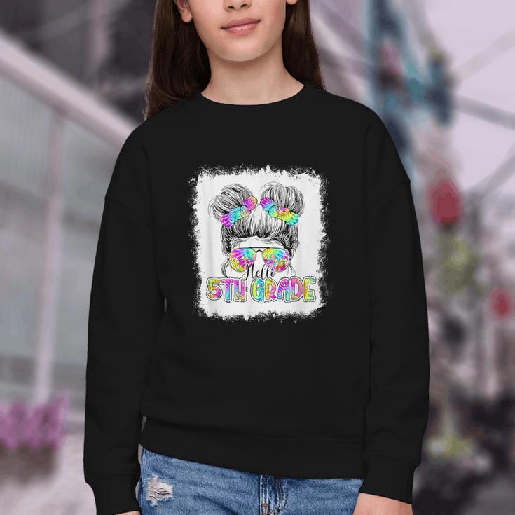 Back To School Hello 5th Grade Cute Messy Bun Tie Dye Girls Youth Crewneck Sweatshirt Back To School Hello 5th Grade Cute Messy Bun Tie Dye Girls Youth Crewneck Sweatshirt