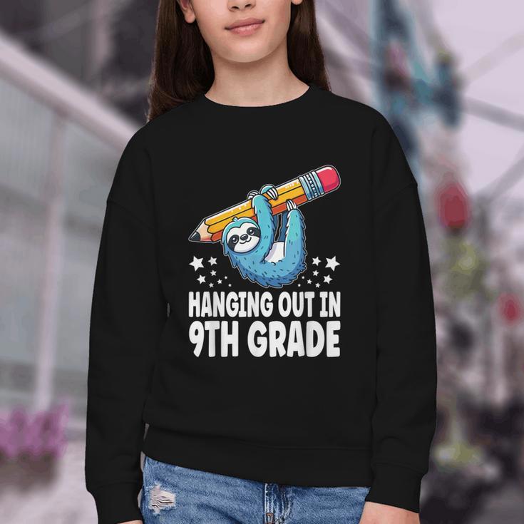 Back To School Ninth Grade Sloth Hanging Out In 9th Grade Youth Crewneck Sweatshirt Back To School Ninth Grade Sloth Hanging Out In 9th Grade Youth Crewneck Sweatshirt