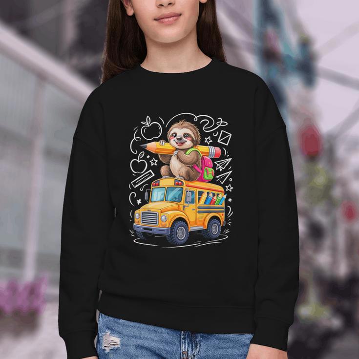 Back To School Sloth School Bus 100 Days Of School Youth Crewneck Sweatshirt
